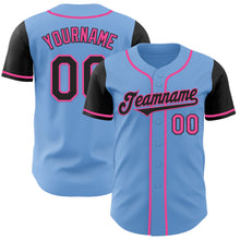 Load image into Gallery viewer, Custom Light Blue Black-Pink Authentic Two Tone Baseball Jersey
