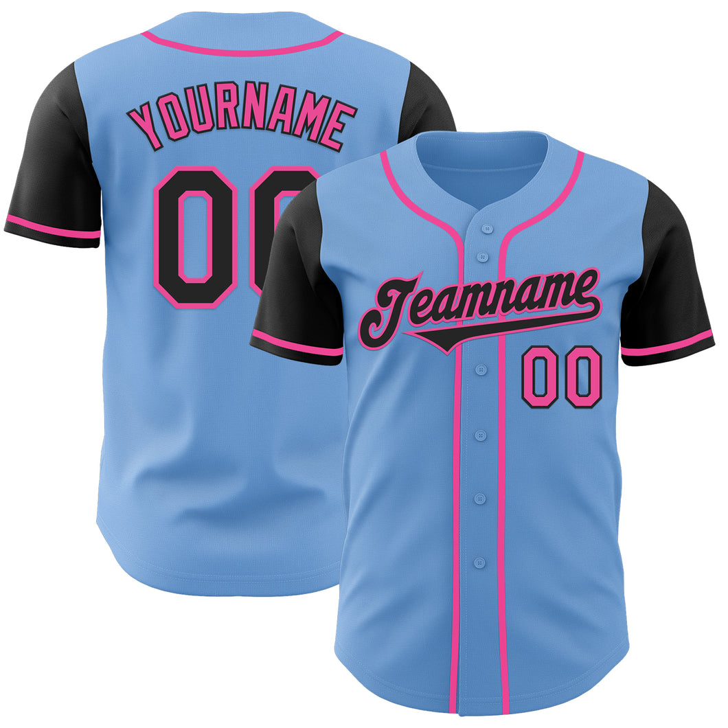 Custom Light Blue Black-Pink Authentic Two Tone Baseball Jersey