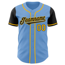 Load image into Gallery viewer, Custom Light Blue Black-Gold Authentic Two Tone Baseball Jersey
