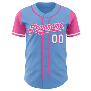 Custom Light Blue Pink-White Authentic Two Tone Baseball Jersey