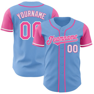 Custom Light Blue Pink-White Authentic Two Tone Baseball Jersey