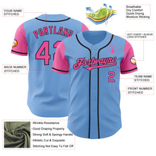 Load image into Gallery viewer, Custom Light Blue Pink-Black Authentic Two Tone Baseball Jersey
