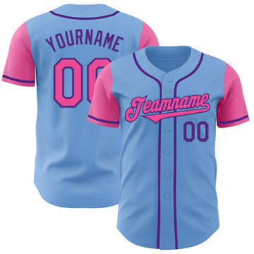 Custom Light Blue Pink-Purple Authentic Two Tone Baseball Jersey