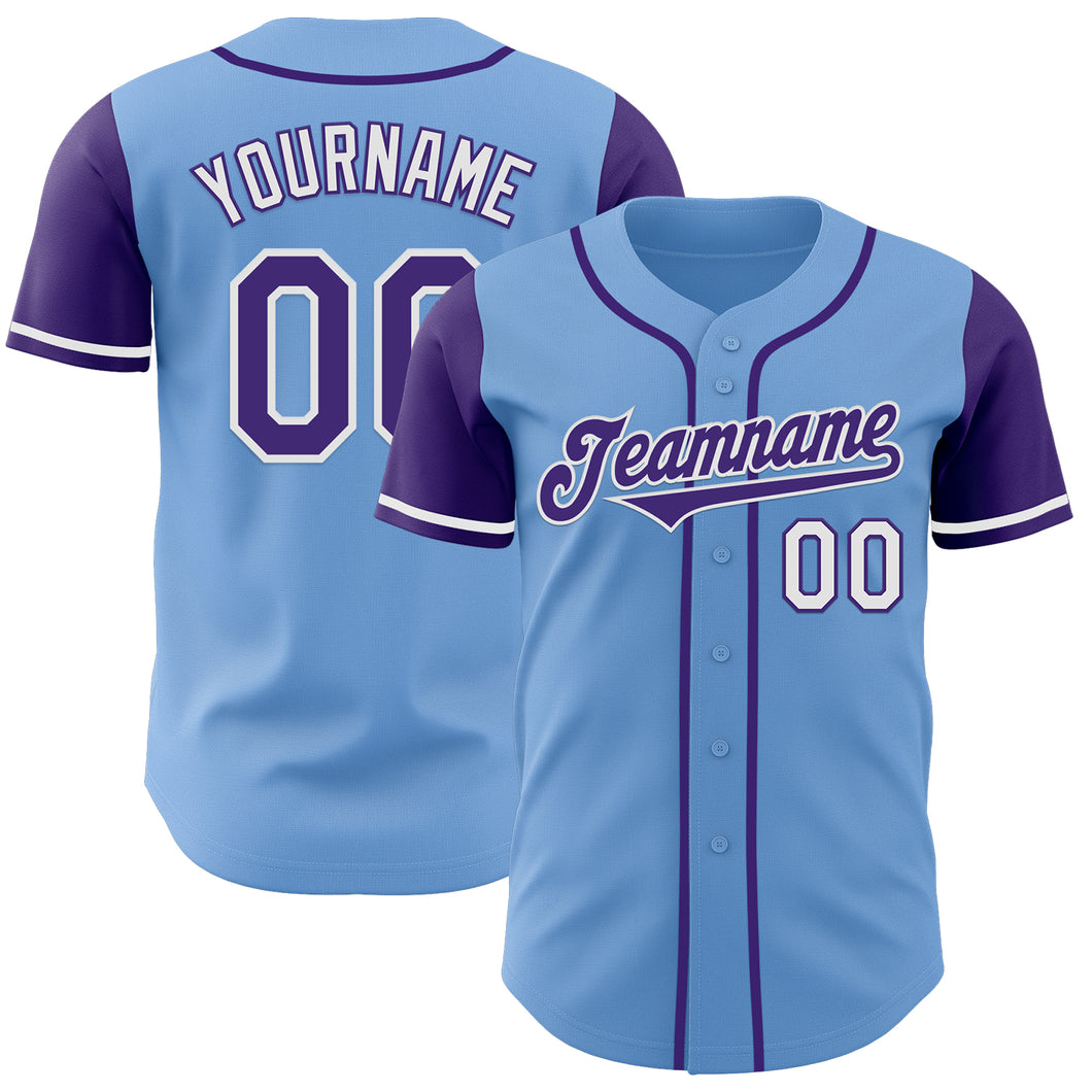 Custom Light Blue Purple-White Authentic Two Tone Baseball Jersey