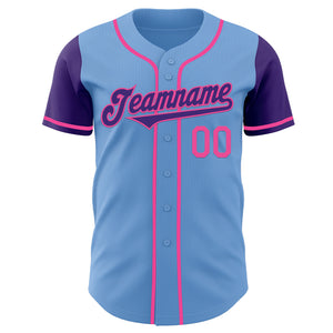 Custom Light Blue Purple-Pink Authentic Two Tone Baseball Jersey