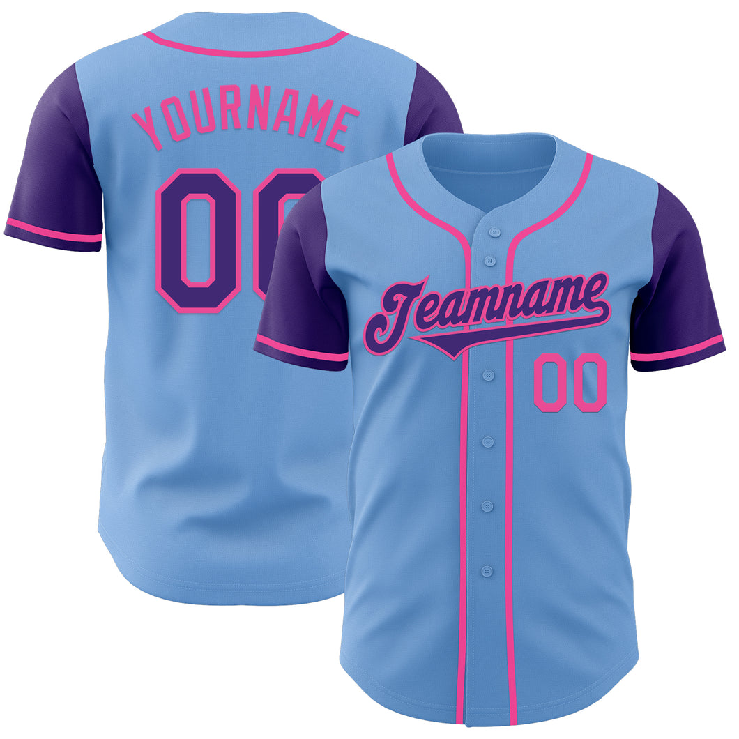 Custom Light Blue Purple-Pink Authentic Two Tone Baseball Jersey