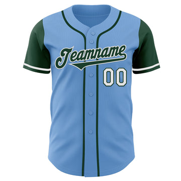 Custom Light Blue Green-White Authentic Two Tone Baseball Jersey