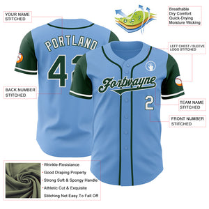 Custom Light Blue Green-White Authentic Two Tone Baseball Jersey