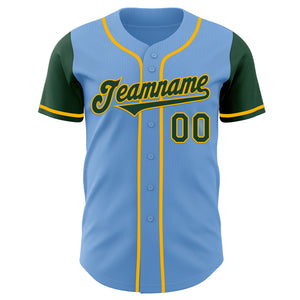 Custom Light Blue Green-Gold Authentic Two Tone Baseball Jersey