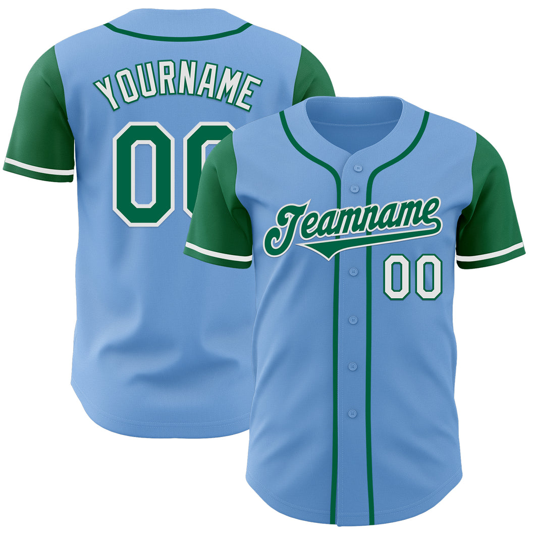 Custom Light Blue Kelly Green-White Authentic Two Tone Baseball Jersey