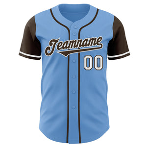 Custom Light Blue Brown-White Authentic Two Tone Baseball Jersey