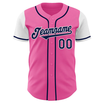 Custom Pink Navy-White Authentic Two Tone Baseball Jersey