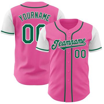 Custom Pink Kelly Green-White Authentic Two Tone Baseball Jersey