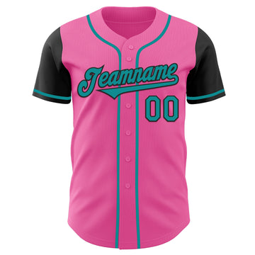 Custom Pink Teal-Black Authentic Two Tone Baseball Jersey