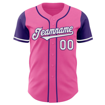 Custom Pink White-Purple Authentic Two Tone Baseball Jersey