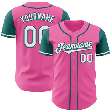 Custom Pink White-Teal Authentic Two Tone Baseball Jersey