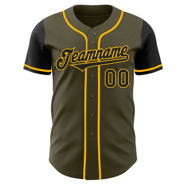 Custom Olive Black-Gold Authentic Two Tone Salute To Service Baseball Jersey