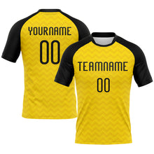 Load image into Gallery viewer, Custom Yellow Black Geometric Shape Sublimation Volleyball Uniform Jersey
