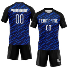 Load image into Gallery viewer, Custom Navy Thunder Blue-Black Geometric Shape Sublimation Volleyball Uniform Jersey
