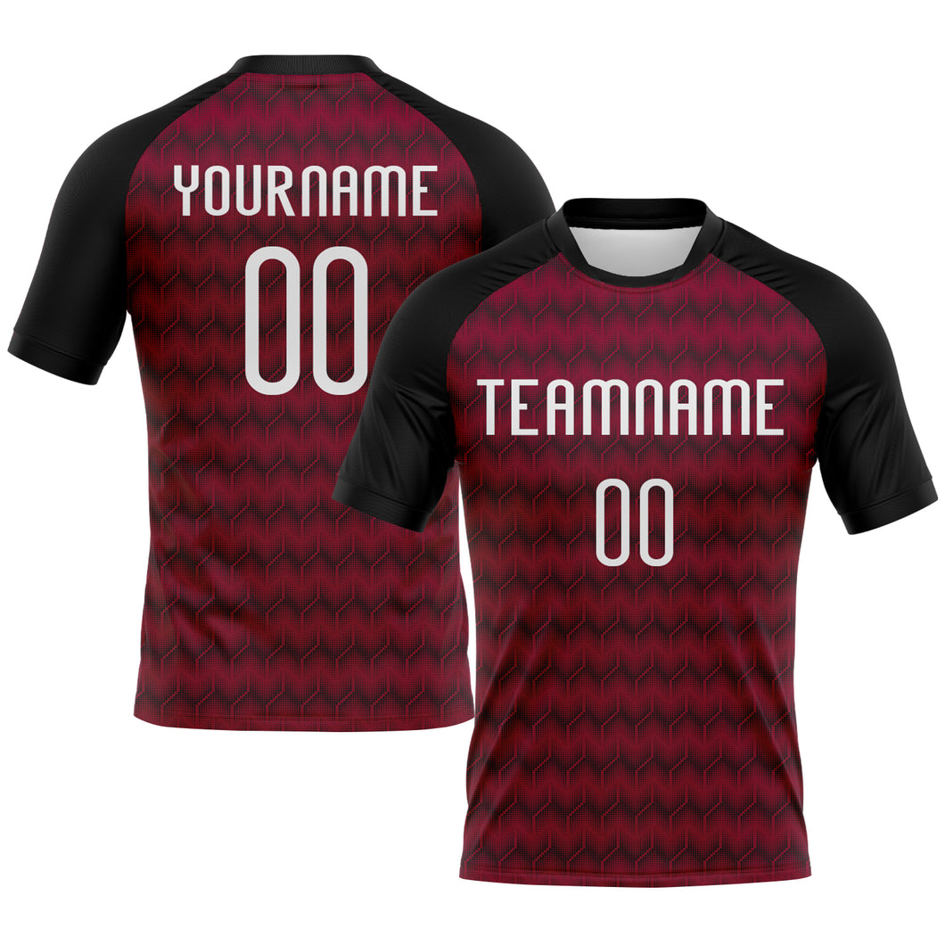 Custom Maroon White-Black Geometric Shape Sublimation Volleyball Uniform Jersey