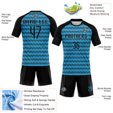 Load image into Gallery viewer, Custom Sky Blue Black Geometric Shape Sublimation Volleyball Uniform Jersey
