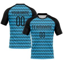 Load image into Gallery viewer, Custom Sky Blue Black Geometric Shape Sublimation Volleyball Uniform Jersey
