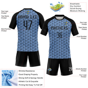 Custom Light Blue Black-White Geometric Shape Sublimation Volleyball Uniform Jersey