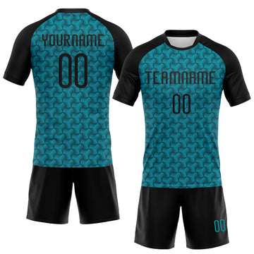 Custom Teal Black Geometric Shape Sublimation Volleyball Uniform Jersey