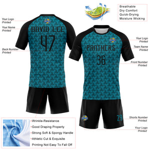 Custom Teal Black Geometric Shape Sublimation Volleyball Uniform Jersey