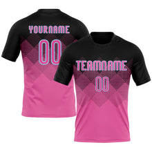 Load image into Gallery viewer, Custom Pink Black-Light Blue Geometric Shape Sublimation Volleyball Uniform Jersey
