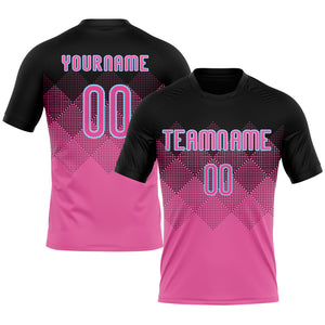 Custom Pink Black-Light Blue Geometric Shape Sublimation Volleyball Uniform Jersey