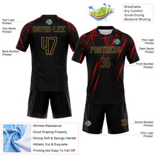 Load image into Gallery viewer, Custom Black Red-Old Gold Splash Sublimation Volleyball Uniform Jersey
