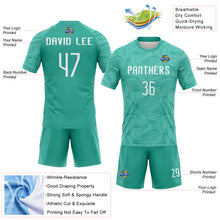 Load image into Gallery viewer, Custom Aqua White Lines Sublimation Volleyball Uniform Jersey
