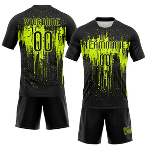 Custom Black Neon Green Dripping Splatter Art Sublimation Volleyball Uniform Jersey