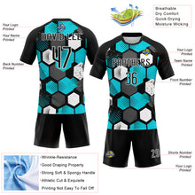 Load image into Gallery viewer, Custom Black Aqua-White Geometric Shape Sublimation Volleyball Uniform Jersey
