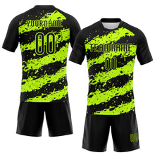 Load image into Gallery viewer, Custom Black Neon Green Splash Sublimation Volleyball Uniform Jersey
