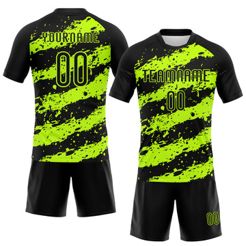 Custom Black Neon Green Splash Sublimation Volleyball Uniform Jersey