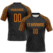 Load image into Gallery viewer, Custom Black Bay Orange Animal Print Sublimation Volleyball Uniform Jersey
