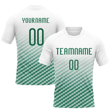 Load image into Gallery viewer, Custom White Kelly Green Geometric Shape Sublimation Volleyball Uniform Jersey
