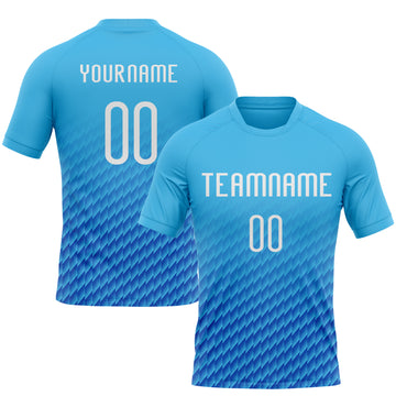 Custom Sky Blue White-Thunder Blue Geometric Shape Sublimation Volleyball Uniform Jersey