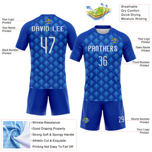 Custom Thunder Blue White-Sky Blue Geometric Shape Sublimation Volleyball Uniform Jersey