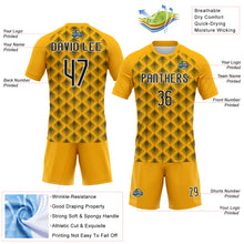 Load image into Gallery viewer, Custom Gold Black-White Geometric Shape Sublimation Volleyball Uniform Jersey
