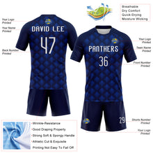 Load image into Gallery viewer, Custom Navy White-Thunder Blue Geometric Shape Sublimation Volleyball Uniform Jersey
