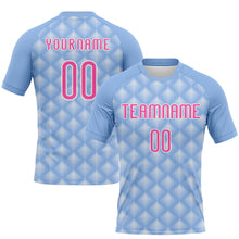 Load image into Gallery viewer, Custom Light Blue Pink-White Geometric Shape Sublimation Volleyball Uniform Jersey
