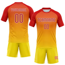 Load image into Gallery viewer, Custom Yellow Red-White Geometric Shape Sublimation Volleyball Uniform Jersey
