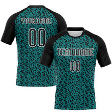 Load image into Gallery viewer, Custom Teal Black-White Geometric Shape Sublimation Volleyball Uniform Jersey
