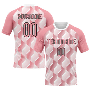 Custom Medium Pink Black-White Geometric Shape Sublimation Volleyball Uniform Jersey