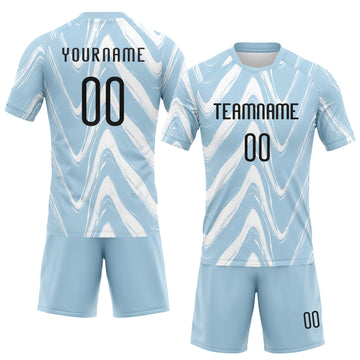 Custom Light Blue Black-White Fluid Sublimation Volleyball Uniform Jersey