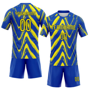 Custom Thunder Blue Light Yellow-Black Fluid Sublimation Volleyball Uniform Jersey