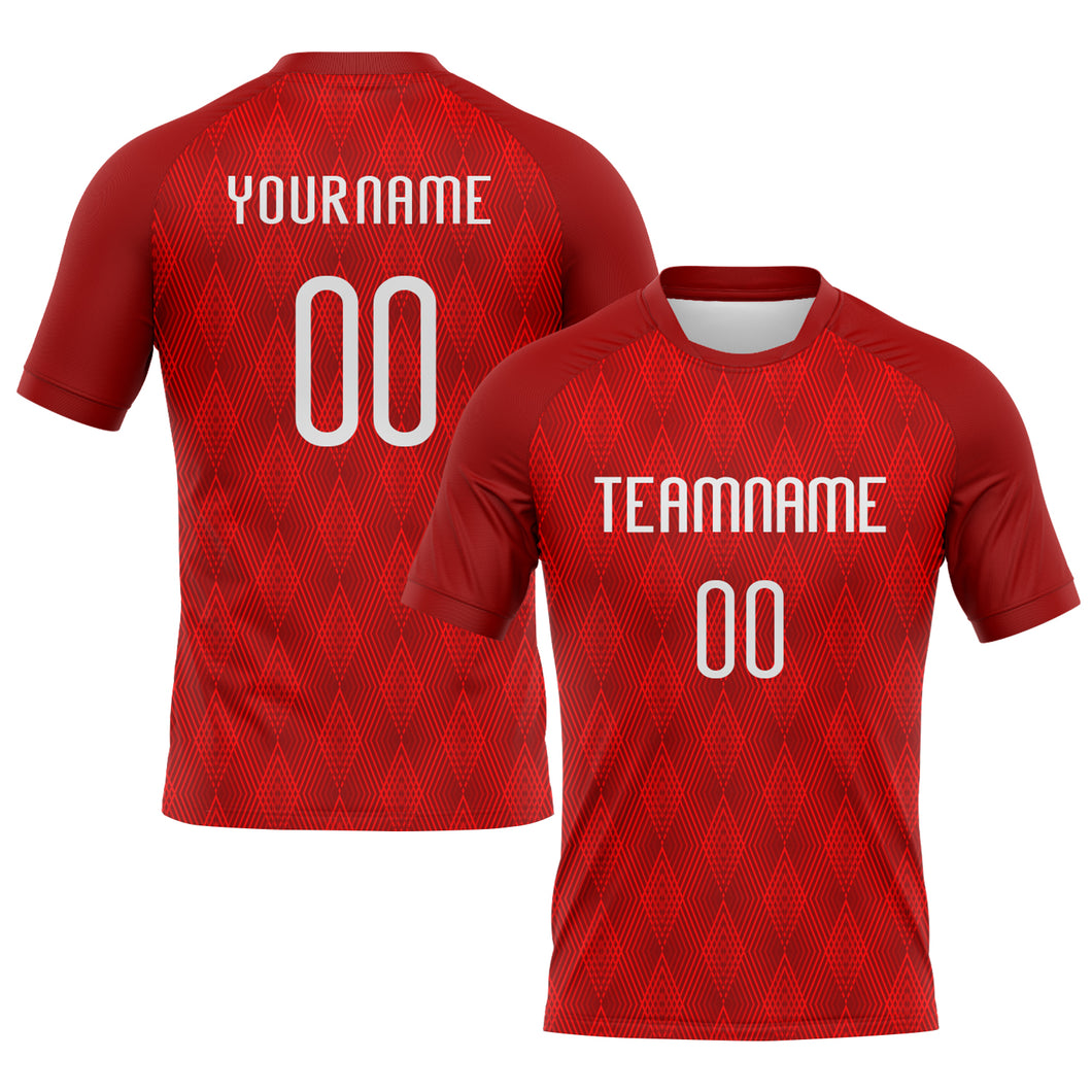 Custom Red White Geometric Shape Sublimation Volleyball Uniform Jersey